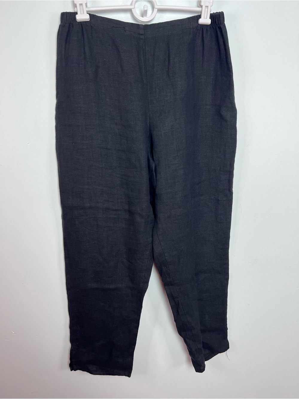 FLAX Black 100% Linen Pull On Pants Small Lagenlook Minimalist Relaxed
